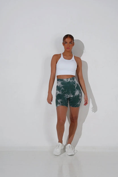 Green Tie Dye Scrunch Shorts - for dame - Famme - Shorts